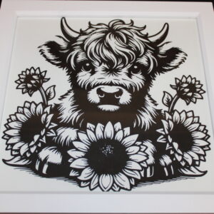 Highland Cow hiding in the Sunflowers Frame